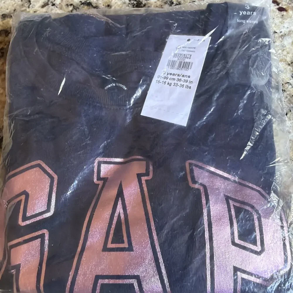 Gap Long Sleeve Logo T-Shirt Navy / Pink 3 Years 3T NWT
